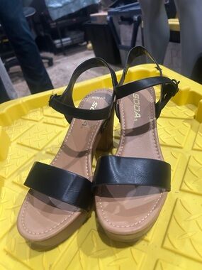 Soda Black Open-Toe Ankle-Strap Block Heel Sandals